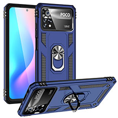 Coque Contour Silicone et Plastique Housse Etui Mat avec Magnetique Support Bague Anneau MQ3 pour Xiaomi Poco X4 Pro 5G Bleu