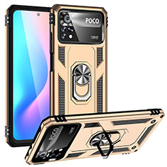 Coque Contour Silicone et Plastique Housse Etui Mat avec Magnetique Support Bague Anneau MQ3 pour Xiaomi Poco X4 Pro 5G Or