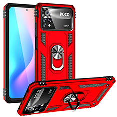 Coque Contour Silicone et Plastique Housse Etui Mat avec Magnetique Support Bague Anneau MQ3 pour Xiaomi Poco X4 Pro 5G Rouge