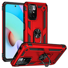 Coque Contour Silicone et Plastique Housse Etui Mat avec Magnetique Support Bague Anneau MQ3 pour Xiaomi Redmi 10 (2022) Rouge