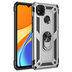 Coque Contour Silicone et Plastique Housse Etui Mat avec Magnetique Support Bague Anneau MQ3 pour Xiaomi Redmi 9 Activ Argent