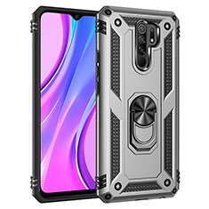 Coque Contour Silicone et Plastique Housse Etui Mat avec Magnetique Support Bague Anneau MQ3 pour Xiaomi Redmi 9 Argent