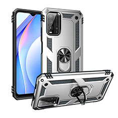 Coque Contour Silicone et Plastique Housse Etui Mat avec Magnetique Support Bague Anneau MQ3 pour Xiaomi Redmi 9 Power Argent