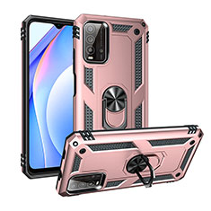 Coque Contour Silicone et Plastique Housse Etui Mat avec Magnetique Support Bague Anneau MQ3 pour Xiaomi Redmi 9 Power Or Rose