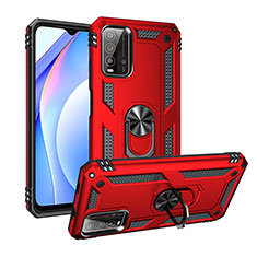 Coque Contour Silicone et Plastique Housse Etui Mat avec Magnetique Support Bague Anneau MQ3 pour Xiaomi Redmi 9 Power Rouge