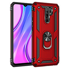 Coque Contour Silicone et Plastique Housse Etui Mat avec Magnetique Support Bague Anneau MQ3 pour Xiaomi Redmi 9 Rouge