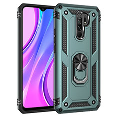 Coque Contour Silicone et Plastique Housse Etui Mat avec Magnetique Support Bague Anneau MQ3 pour Xiaomi Redmi 9 Vert