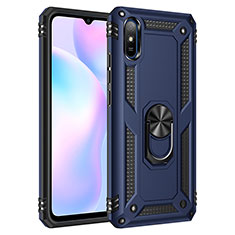 Coque Contour Silicone et Plastique Housse Etui Mat avec Magnetique Support Bague Anneau MQ3 pour Xiaomi Redmi 9A Bleu