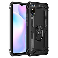 Coque Contour Silicone et Plastique Housse Etui Mat avec Magnetique Support Bague Anneau MQ3 pour Xiaomi Redmi 9i Noir