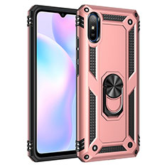 Coque Contour Silicone et Plastique Housse Etui Mat avec Magnetique Support Bague Anneau MQ3 pour Xiaomi Redmi 9i Or Rose