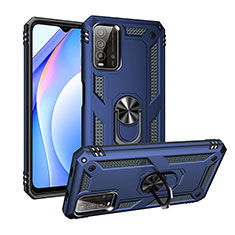 Coque Contour Silicone et Plastique Housse Etui Mat avec Magnetique Support Bague Anneau MQ3 pour Xiaomi Redmi 9T 4G Bleu