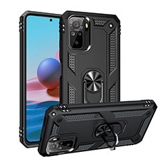 Coque Contour Silicone et Plastique Housse Etui Mat avec Magnetique Support Bague Anneau MQ3 pour Xiaomi Redmi Note 10 4G Noir