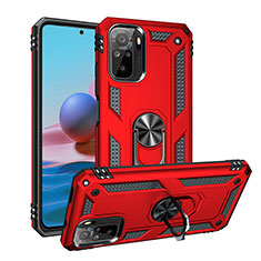 Coque Contour Silicone et Plastique Housse Etui Mat avec Magnetique Support Bague Anneau MQ3 pour Xiaomi Redmi Note 10 4G Rouge