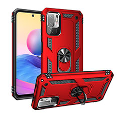 Coque Contour Silicone et Plastique Housse Etui Mat avec Magnetique Support Bague Anneau MQ3 pour Xiaomi Redmi Note 10 5G Rouge