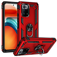 Coque Contour Silicone et Plastique Housse Etui Mat avec Magnetique Support Bague Anneau MQ3 pour Xiaomi Redmi Note 10 Pro 5G Rouge