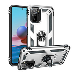 Coque Contour Silicone et Plastique Housse Etui Mat avec Magnetique Support Bague Anneau MQ3 pour Xiaomi Redmi Note 10S 4G Argent