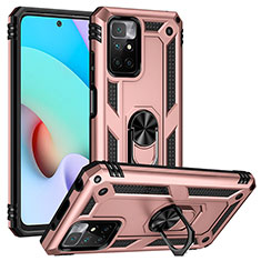 Coque Contour Silicone et Plastique Housse Etui Mat avec Magnetique Support Bague Anneau MQ3 pour Xiaomi Redmi Note 11 4G (2021) Or Rose