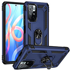 Coque Contour Silicone et Plastique Housse Etui Mat avec Magnetique Support Bague Anneau MQ3 pour Xiaomi Redmi Note 11 5G Bleu