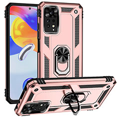 Coque Contour Silicone et Plastique Housse Etui Mat avec Magnetique Support Bague Anneau MQ3 pour Xiaomi Redmi Note 11 Pro 4G Or Rose