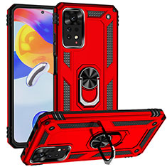 Coque Contour Silicone et Plastique Housse Etui Mat avec Magnetique Support Bague Anneau MQ3 pour Xiaomi Redmi Note 11 Pro 4G Rouge