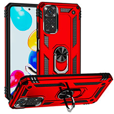 Coque Contour Silicone et Plastique Housse Etui Mat avec Magnetique Support Bague Anneau MQ3 pour Xiaomi Redmi Note 11S 4G Rouge