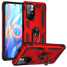 Coque Contour Silicone et Plastique Housse Etui Mat avec Magnetique Support Bague Anneau MQ3 pour Xiaomi Redmi Note 11S 5G Rouge