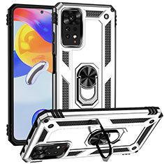 Coque Contour Silicone et Plastique Housse Etui Mat avec Magnetique Support Bague Anneau MQ3 pour Xiaomi Redmi Note 12 Pro 4G Argent