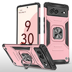 Coque Contour Silicone et Plastique Housse Etui Mat avec Magnetique Support Bague Anneau MQ4 pour Google Pixel 6 5G Or Rose