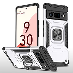 Coque Contour Silicone et Plastique Housse Etui Mat avec Magnetique Support Bague Anneau MQ4 pour Google Pixel 6 Pro 5G Argent