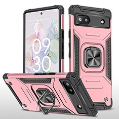 Coque Contour Silicone et Plastique Housse Etui Mat avec Magnetique Support Bague Anneau MQ4 pour Google Pixel 6a 5G Or Rose