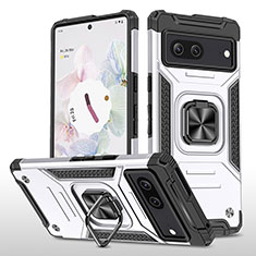 Coque Contour Silicone et Plastique Housse Etui Mat avec Magnetique Support Bague Anneau MQ4 pour Google Pixel 7 5G Argent