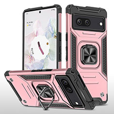 Coque Contour Silicone et Plastique Housse Etui Mat avec Magnetique Support Bague Anneau MQ4 pour Google Pixel 7 5G Or Rose