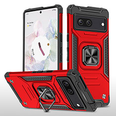 Coque Contour Silicone et Plastique Housse Etui Mat avec Magnetique Support Bague Anneau MQ4 pour Google Pixel 7 5G Rouge