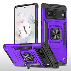 Coque Contour Silicone et Plastique Housse Etui Mat avec Magnetique Support Bague Anneau MQ4 pour Google Pixel 7 5G Violet