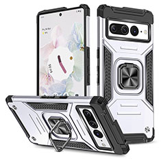 Coque Contour Silicone et Plastique Housse Etui Mat avec Magnetique Support Bague Anneau MQ4 pour Google Pixel 7 Pro 5G Argent