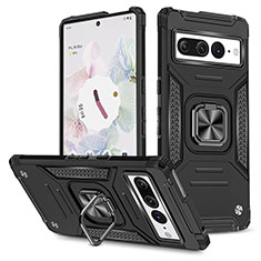 Coque Contour Silicone et Plastique Housse Etui Mat avec Magnetique Support Bague Anneau MQ4 pour Google Pixel 7 Pro 5G Noir