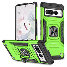 Coque Contour Silicone et Plastique Housse Etui Mat avec Magnetique Support Bague Anneau MQ4 pour Google Pixel 7 Pro 5G Vert