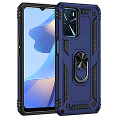 Coque Contour Silicone et Plastique Housse Etui Mat avec Magnetique Support Bague Anneau MQ4 pour Oppo A16s Bleu