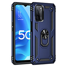 Coque Contour Silicone et Plastique Housse Etui Mat avec Magnetique Support Bague Anneau MQ4 pour Oppo A56 5G Bleu