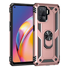 Coque Contour Silicone et Plastique Housse Etui Mat avec Magnetique Support Bague Anneau MQ4 pour Oppo F19 Pro Or Rose