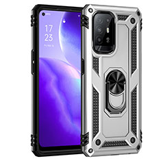 Coque Contour Silicone et Plastique Housse Etui Mat avec Magnetique Support Bague Anneau MQ4 pour Oppo F19 Pro+ Plus 5G Argent