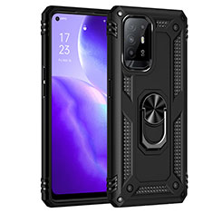 Coque Contour Silicone et Plastique Housse Etui Mat avec Magnetique Support Bague Anneau MQ4 pour Oppo Reno5 Z 5G Noir