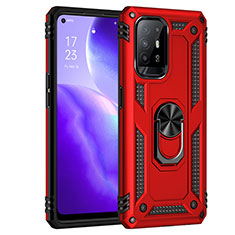 Coque Contour Silicone et Plastique Housse Etui Mat avec Magnetique Support Bague Anneau MQ4 pour Oppo Reno5 Z 5G Rouge