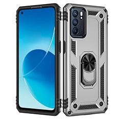 Coque Contour Silicone et Plastique Housse Etui Mat avec Magnetique Support Bague Anneau MQ4 pour Oppo Reno6 5G Argent