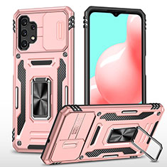 Coque Contour Silicone et Plastique Housse Etui Mat avec Magnetique Support Bague Anneau MQ4 pour Samsung Galaxy A32 5G Or Rose