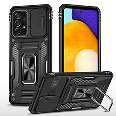 Coque Contour Silicone et Plastique Housse Etui Mat avec Magnetique Support Bague Anneau MQ4 pour Samsung Galaxy A52 5G Noir