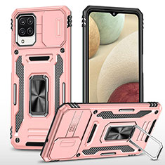 Coque Contour Silicone et Plastique Housse Etui Mat avec Magnetique Support Bague Anneau MQ4 pour Samsung Galaxy F12 Or Rose