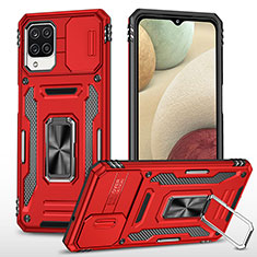 Coque Contour Silicone et Plastique Housse Etui Mat avec Magnetique Support Bague Anneau MQ4 pour Samsung Galaxy F12 Rouge