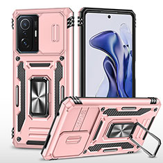 Coque Contour Silicone et Plastique Housse Etui Mat avec Magnetique Support Bague Anneau MQ4 pour Xiaomi Mi 11T Pro 5G Or Rose