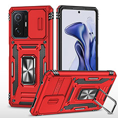 Coque Contour Silicone et Plastique Housse Etui Mat avec Magnetique Support Bague Anneau MQ4 pour Xiaomi Mi 11T Pro 5G Rouge